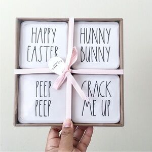 Rae Dunn Happy Easter, Hunny Bunny, Peep Peep, Crack Me Up Ceramic Coaster Set